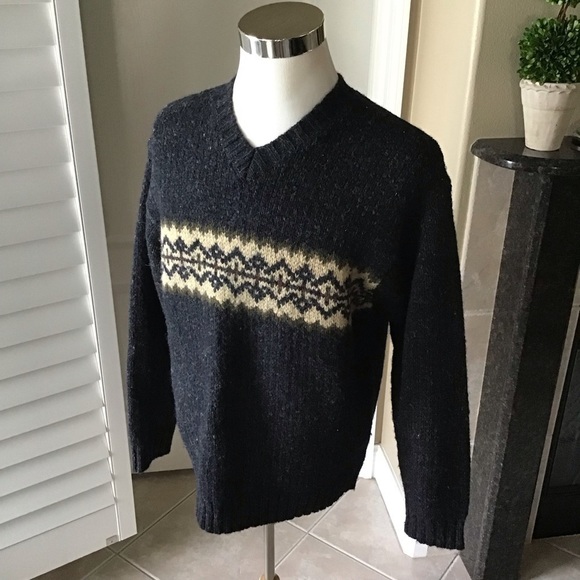 Vintage Abercrombie & Fitch Mens 100% Wool V-Neck Sweater MEDIUM Fair Isle Y2K - Picture 2 of 13
